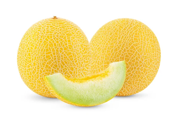Gelbe Cantaloupe Melone Isoliert Auf Weißem Hintergrund Volle Schärfentiefe — Stockfoto