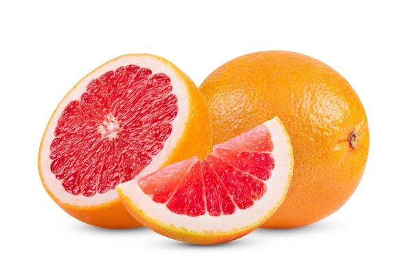 Zralá Polovina Růžových Grapefruitových Citrusových Plodů Izolovaných Bílém Pozadí Plná — Stock fotografie