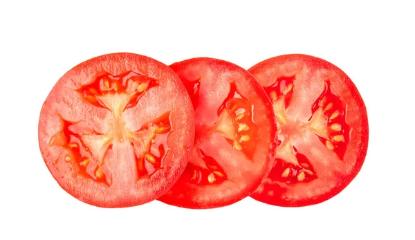 Tomatenscheiben Isoliert Auf Weißem Hintergrund Ansicht Von Oben — Stockfoto