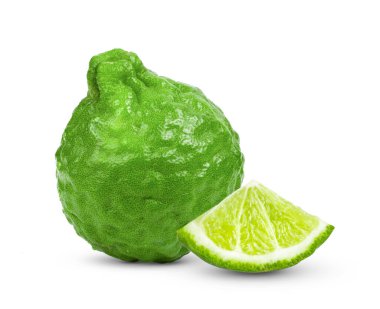 bergamot ya da kaffir beyaz arkaplanda izole edildi