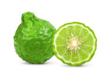 bergamot ya da kaffir beyaz arkaplanda izole edildi