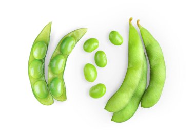 green soy beans isolated on white background. top view clipart