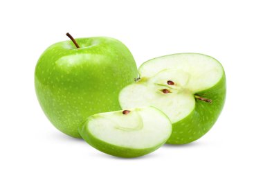 Beyaz arkaplanda yeşil elma izole edilmiş