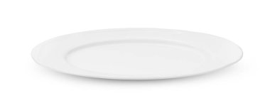 Beyaz arkaplanda izole edilmiş beyaz seramik plaka