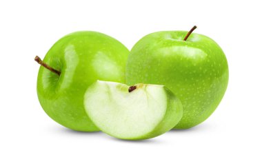  Yeşil Elma, Alanın Tam Derinliğinde Beyaz Arkaplanda İzole Edildi 