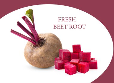 Mor arka planda yaprakları olan pancar kökü