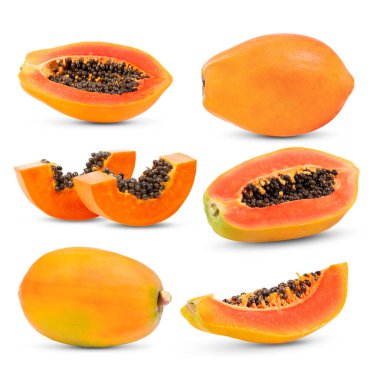 Beyaz arkaplanda izole edilmiş papaya seti