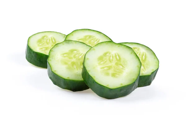 Slice Green Cucumber Isolated White Background Full Depth Field — Stock Photo, Image