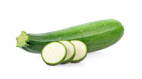 Färsk Zucchini Med Skiva Isolerad Vit Bakgrund — Stockfoto