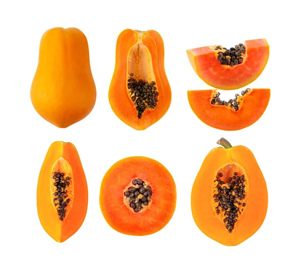 Set Papaya Isolated White Background Top View — Stock Photo, Image