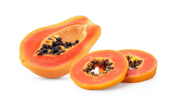 Szelet Érett Papaya Izolált Fehér Alapon Teljes Mélységélesség — Stock Fotó