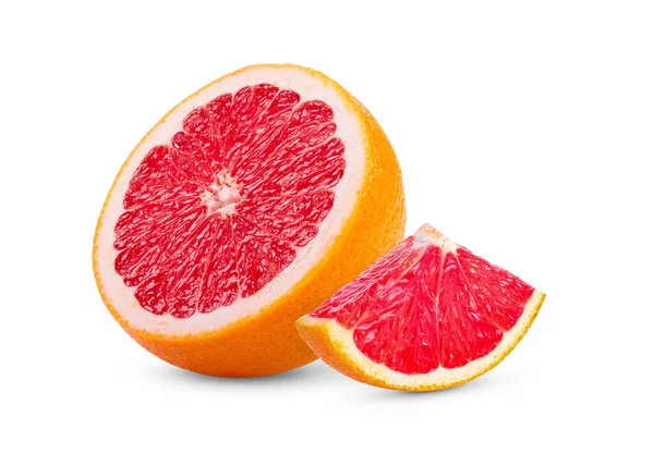 Rijp Helft Van Roze Pompelmoes Citrusvruchten Geïsoleerd Witte Achtergrond Volledige — Stockfoto