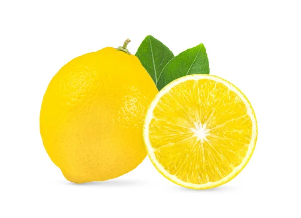 Zitrone Mit Blatt Isoliert Auf Weißem Hintergrund Volle Schärfentiefe — Stockfoto
