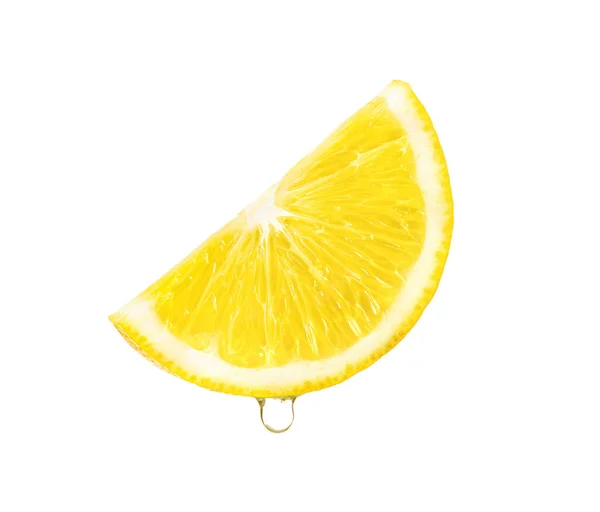 Lemon Slice Juice Dripping Isolated White Background — Stock Photo, Image