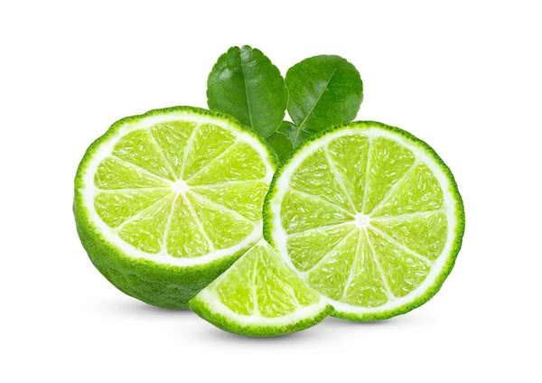 Bergamot Kaffir Met Bladeren Geïsoleerd Witte Achtergrond — Stockfoto