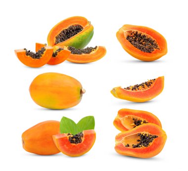  Olgun papaya beyaz arka planda izole edilmiş. tam alan derinliği