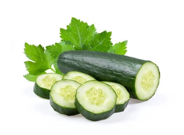 Cut Green Cucumber Isolated White Background — Stock Photo, Image