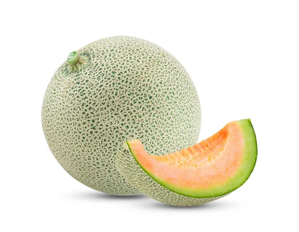 Melon Mûr Avec Tranche Isolée Sur Fond Blanc — Photo