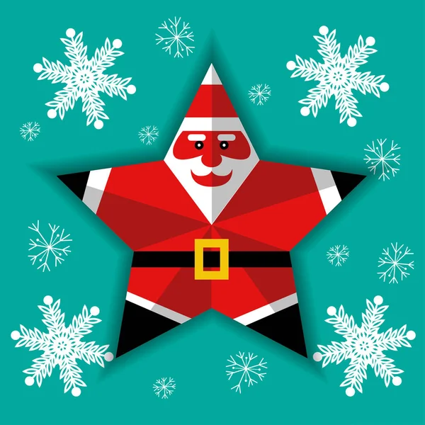 Point Star Santa Sur Fond Flocons Neige Style Coupe Papier — Image vectorielle