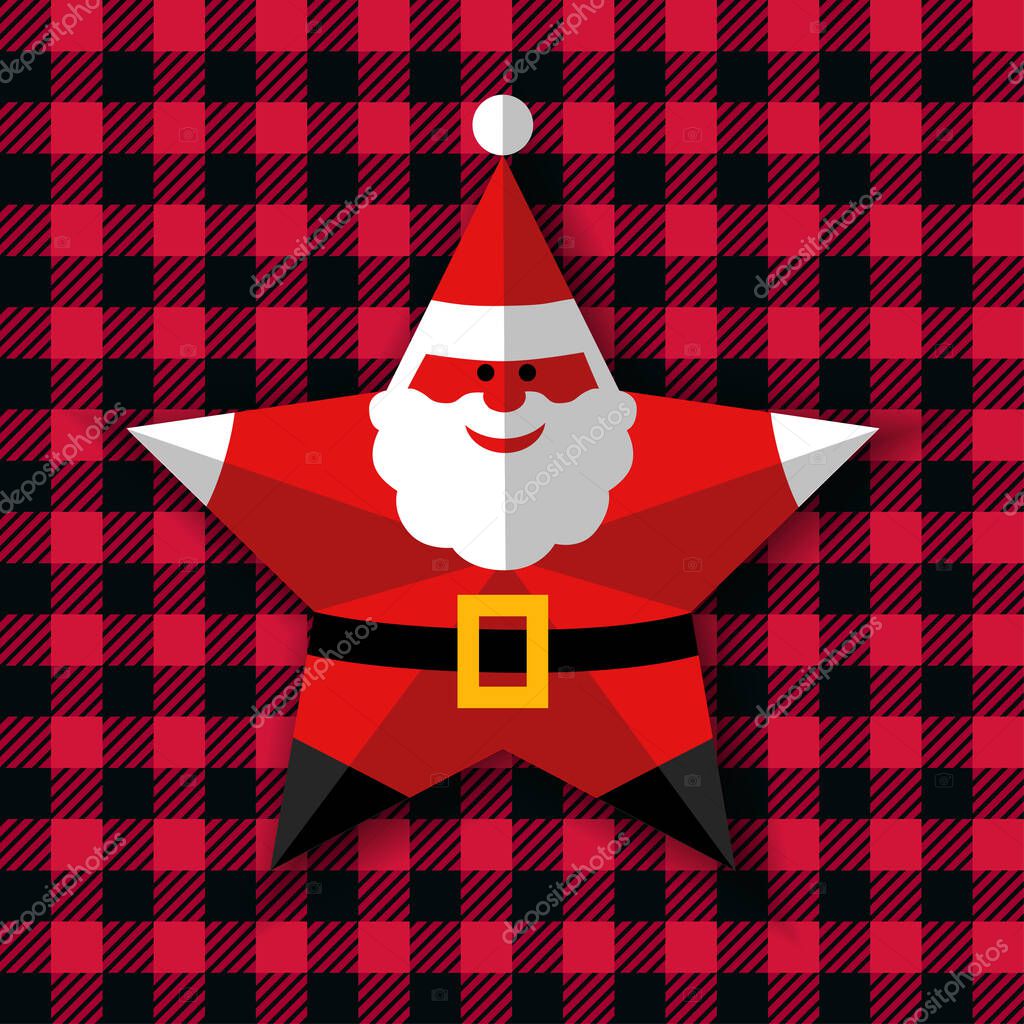 5 Point Star Santa. Paper cut style.Christmas vector illustration.