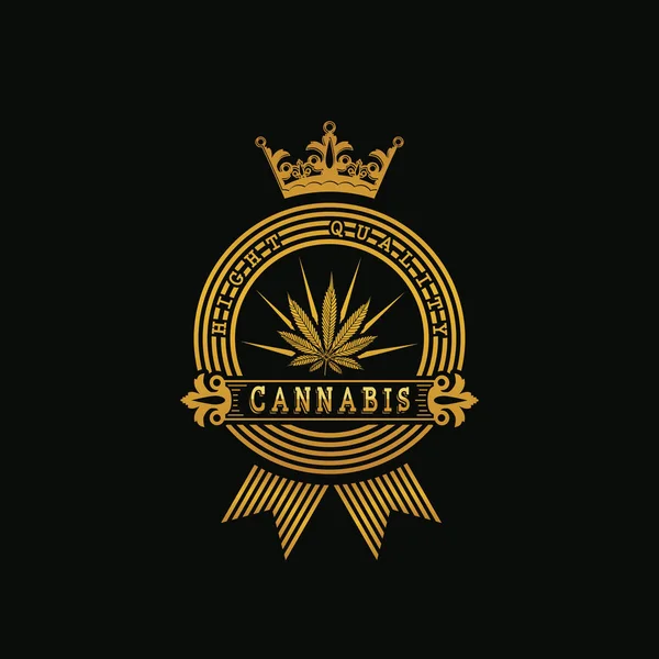 Koninklijke Gouden Cannabis Illustratie Koninklijke Gouden Cannabis Zwarte Achtergrond — Stockvector