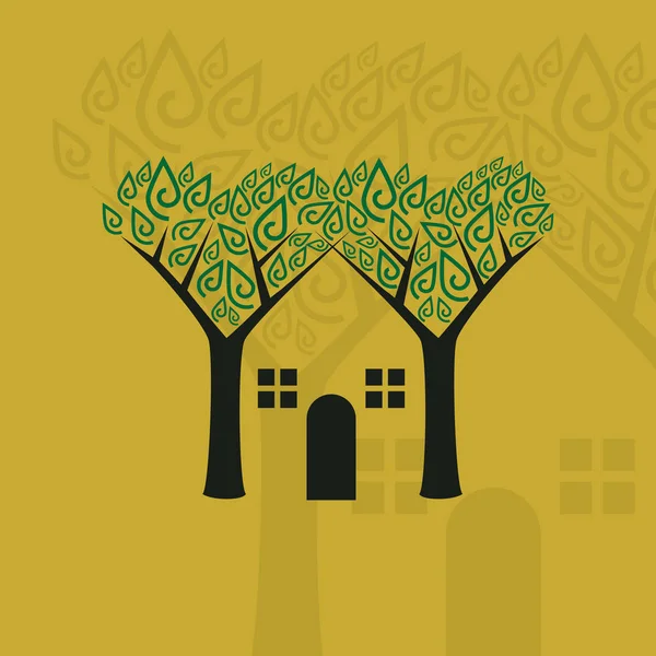 生態学的なスマートハウス 木の生態学的なスマートハウスのイラスト — ストックベクタ