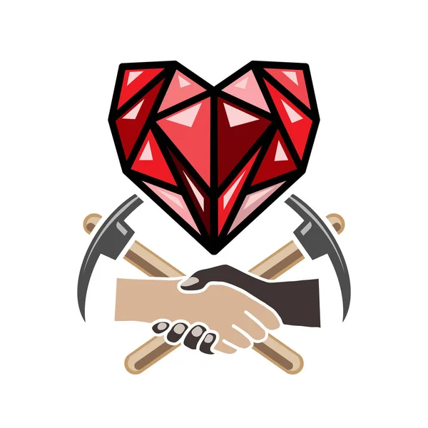 Алмазное Сердце Символ Иллюстрация Красного Алмаза Форме Сердца Символа Шахты — стоковый вектор