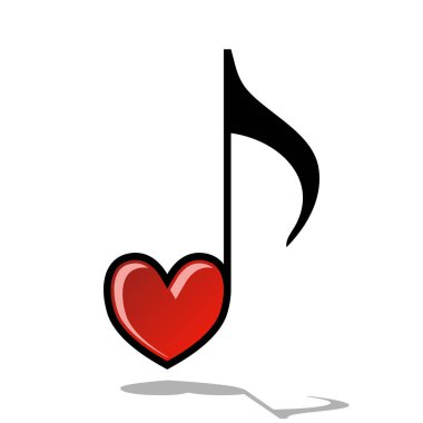  Müzik notu kalbi. Beyaz arka planda illüstrasyon müzik notu kalp