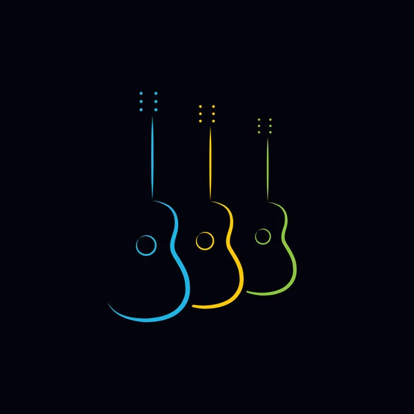 Acoustic Guitar Design Illustration Logo Design Acoustic Guitar Black Background — Stock Vector