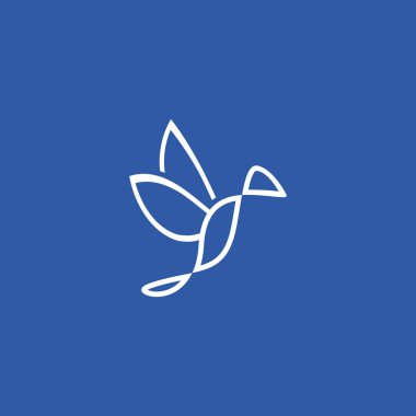 Uçan bir kuş. Mavi bir arka planda uçan bir kuşun logo tasarımı olduğu tasviri 