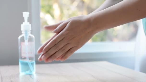 Woman Using Alcohol Gel Washing Hands Prevention Virus Bacteria Hand — Stock Video