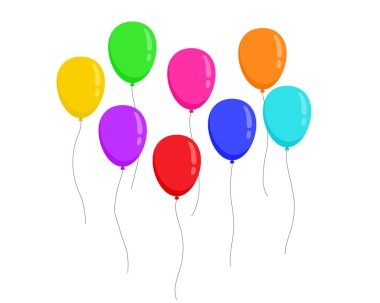 Küme sinek düz beyaz arka plan üzerinde izole ballons renkler. Vektör çizim.