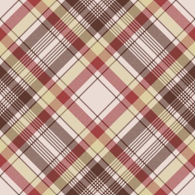 Kahverengi ekose piksel kumaş doku seamless modeli. Vektör çizim.