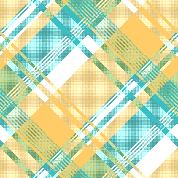 Yellow Blue Lite Color Pixel Plaid Seamless Fabric Texture Vector — Stock Vector