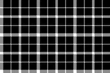 İskoçya tartan siyah piksle kumaş doku seamless modeli çiçek. Vektör çizim.