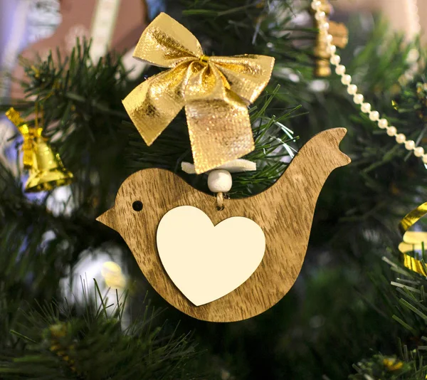 Holzspielzeug Weihnachtsbaum Birdie Blanko Für Note Urlaubsfoto — Stockfoto