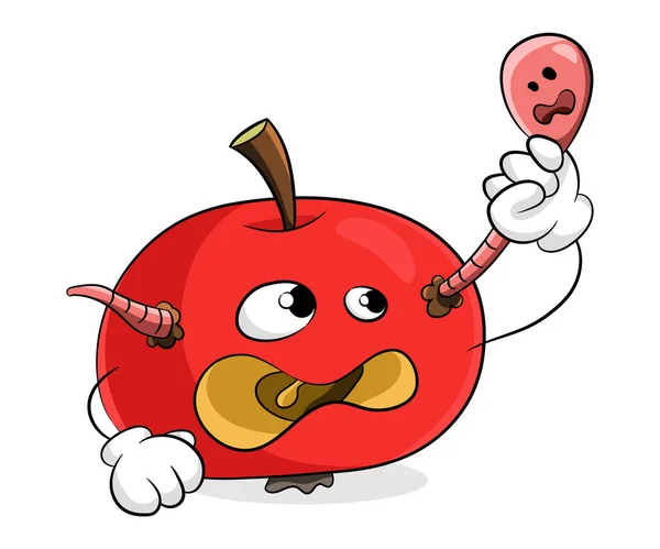 Roter Fauler Apfel Entfernt Wurm Aus Sich Selbst Konzept Loszuwerden — Stockvektor