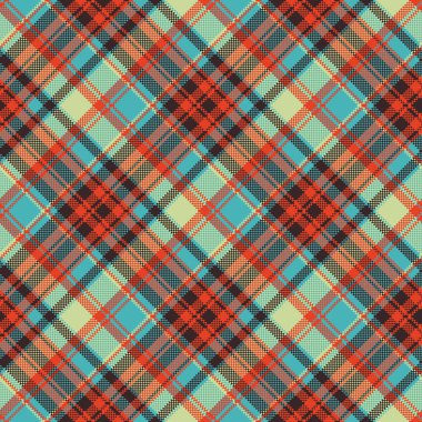 Pop art renk onay ekose piksel sorunsuz kumaş dokusu. Vektör çizim.