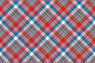 Kırmızı mavi kumaş doku ekose seamless modeli kontrol edin. Düz tasarım. Vektör çizim.