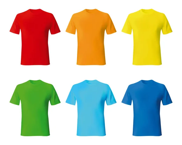 Set Color Male Tshirt Template Realistic Mockup Vector Illustration — Stock Vector
