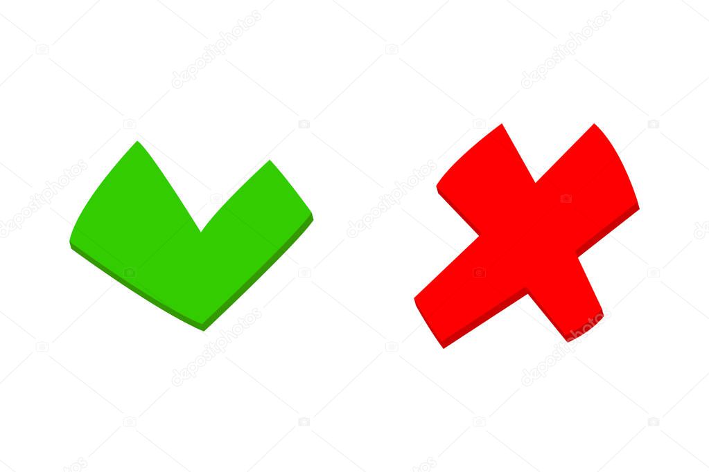 Do and dont check ticket choice option green red flat icons. Vector illustration.