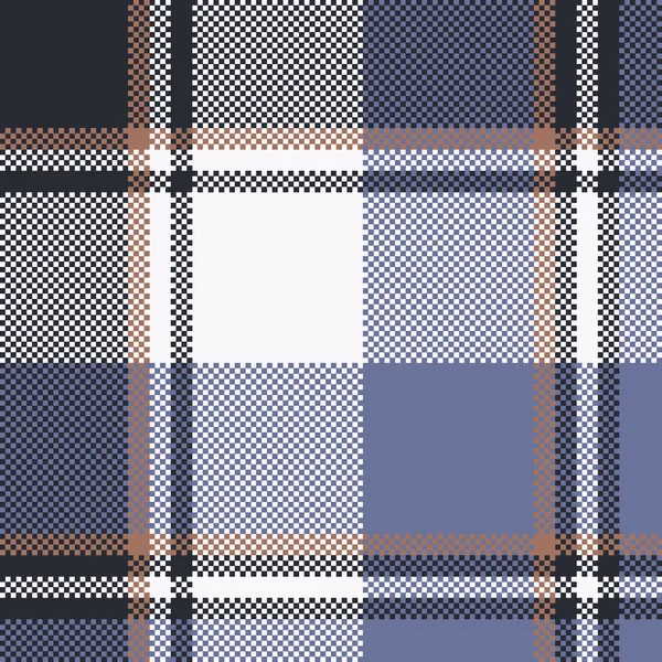 Blue Check Pixel Tartan Seamless Fabric Texture Vector Illustration — Stock Vector