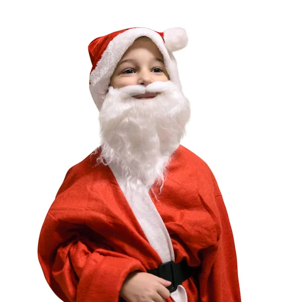 Conceito Natal Garoto Bonito Traje Chapéu Papai Noel Isolado Fundo — Fotografia de Stock