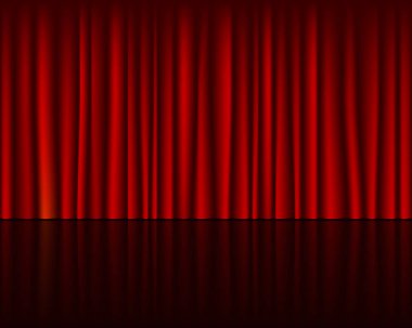 Kırmızı perde sorunsuz şablonu ile boş sahne. Vektör arka plan.