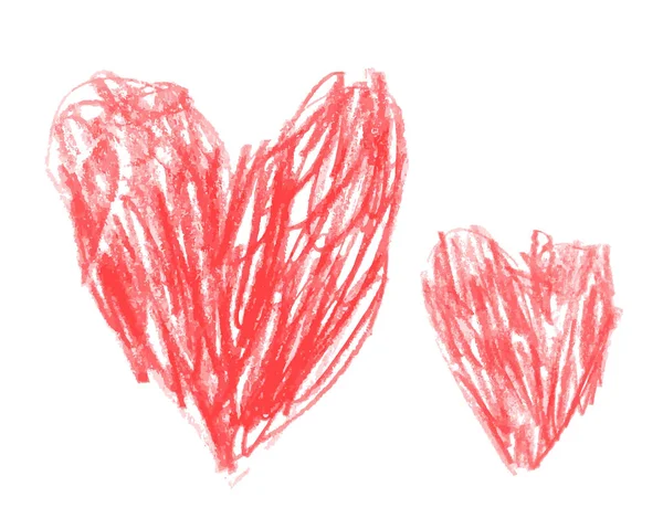 Dos Dibujado Mano Amor Corazones Rojos Estilo Lápiz Ilustración Vectorial — Archivo Imágenes Vectoriales