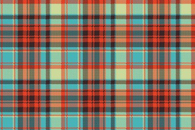 Pop art renk onay ekose piksel sorunsuz kumaş dokusu. Vektör çizim.