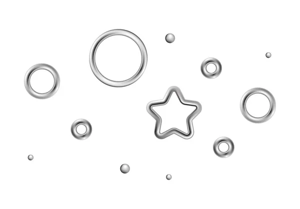 Chrome Dekorace Kovová Hvězda Kruhy Prvky Návrhu Vektorové Ilustrace — Stockový vektor