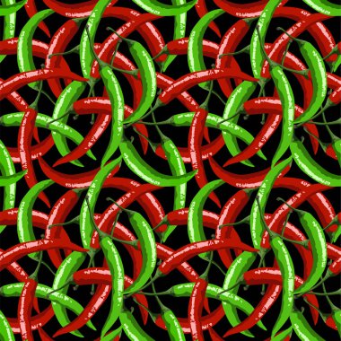 Yeşil kırmızı biber yemek seamless modeli. Vektör arka plan.
