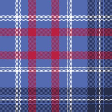 Mavi onay ekose piksel kumaş sorunsuz doku. Vektör çizim.