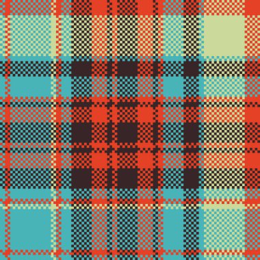 Pop art renk onay ekose piksel sorunsuz kumaş dokusu. Vektör çizim.